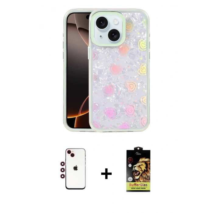 MARSİLYAN™- iPhone 14 Kılıf Odak Prime - Siyah Buffer Cam Ekran Koruyucu + Shine Kamera Lens - KI