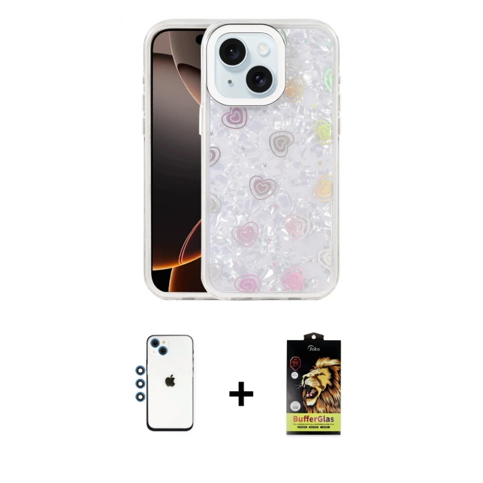 MARSİLYAN™- iPhone 14 Kılıf Odak Prime - Siyah Buffer Cam Ekran Koruyucu + Mavi Shine Kamera Lens