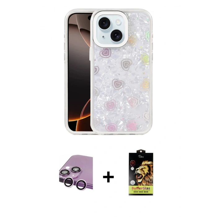 MARSİLYAN™- iPhone 14 Kılıf Odak Prime - Siyah Buffer Cam Ekran Koruyucu + Raze Metal Kamera Lens - MR