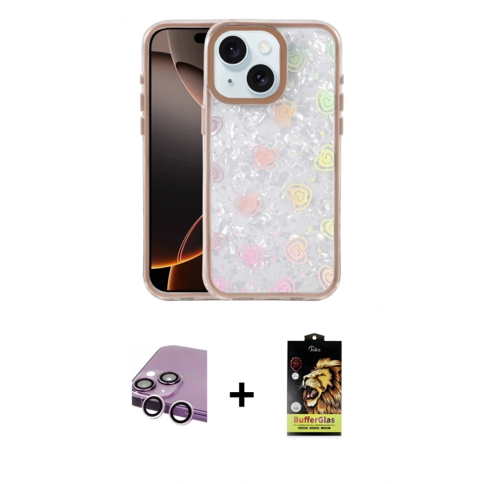MARSİLYAN™- iPhone 14 Kılıf Odak Prime - Siyah Buffer Cam Ekran Koruyucu + Raze Metal Kamera Lens - MR