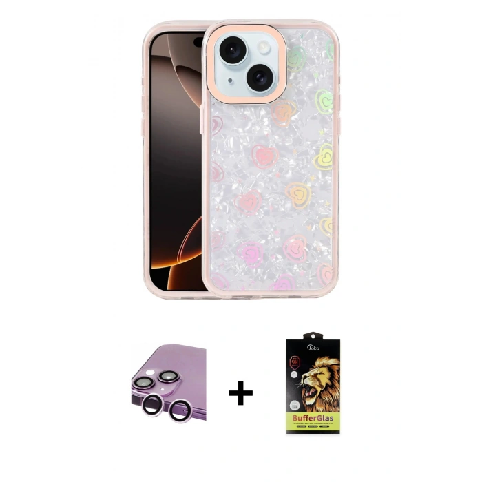 MARSİLYAN™- iPhone 14 Kılıf Odak Prime - Siyah Buffer Cam Ekran Koruyucu + Raze Metal Kamera Lens - MR