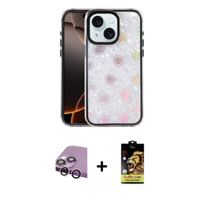 MARSİLYAN™- iPhone 14 Kılıf Odak Prime - Siyah Buffer Cam Ekran Koruyucu + Raze Metal Kamera Lens - MR