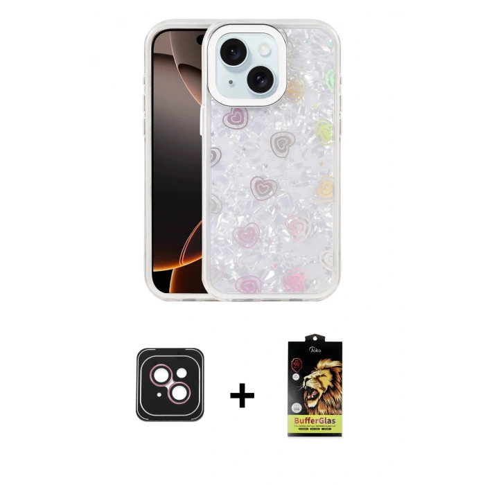 MARSİLYAN™- iPhone 14 Kılıf Odak Prime - Siyah Buffer Cam Ekran Koruyucu + PVD Metal Kamera Lens - PE