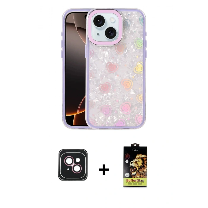 MARSİLYAN™- iPhone 14 Kılıf Odak Prime - Siyah Buffer Cam Ekran Koruyucu + PVD Metal Kamera Lens - PE
