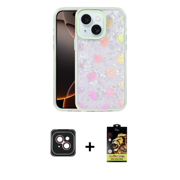 MARSİLYAN™- iPhone 14 Kılıf Odak Prime - Siyah Buffer Cam Ekran Koruyucu + PVD Metal Kamera Lens - PE