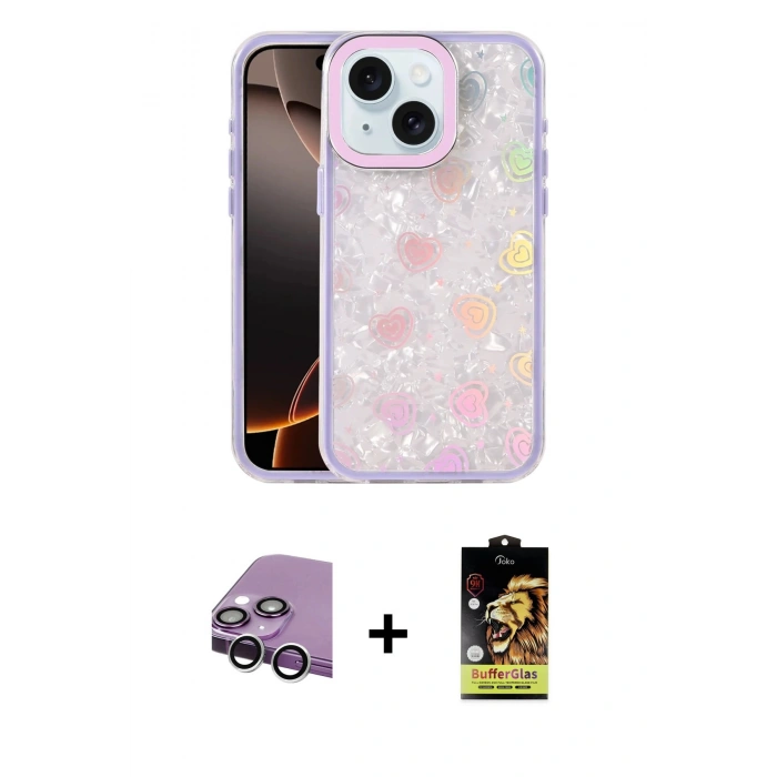 MARSİLYAN™- iPhone 14 Kılıf Odak Prime - Siyah Buffer Cam Ekran Koruyucu + Raze Metal Kamera Lens - GS