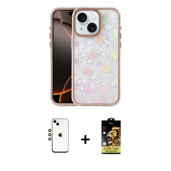 MARSİLYAN™- iPhone 14 Kılıf Odak Prime - Siyah Buffer Cam Ekran Koruyucu + Shine Kamera Lens - GS