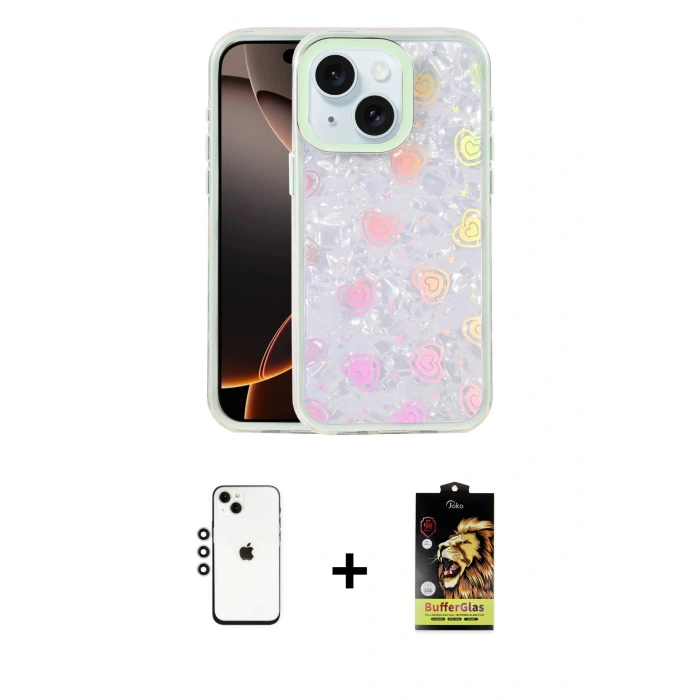 MARSİLYAN™- iPhone 14 Kılıf Odak Prime - Siyah Buffer Cam Ekran Koruyucu + Shine Kamera Lens - GS
