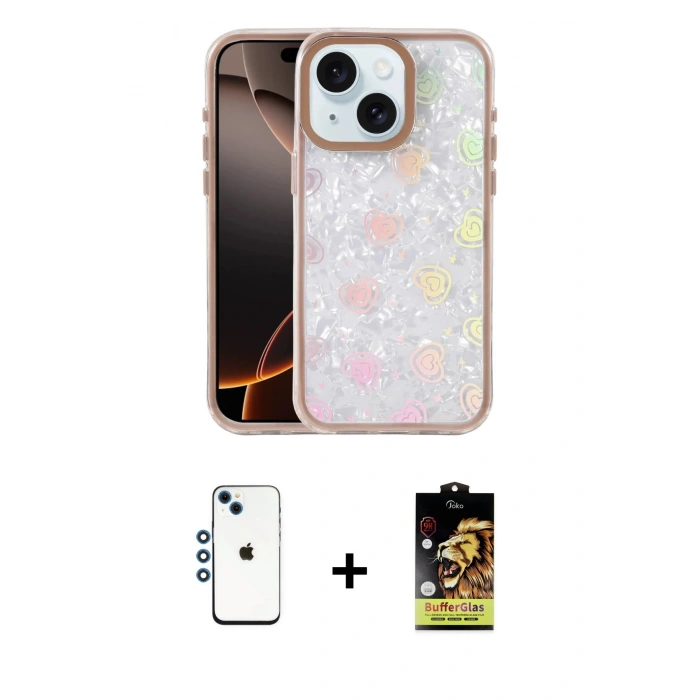 MARSİLYAN™- iPhone 14 Kılıf Odak Prime - Siyah Buffer Cam Ekran Koruyucu + Shine Kamera Lens - MI