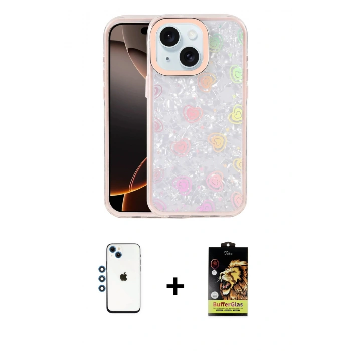 MARSİLYAN™- iPhone 14 Kılıf Odak Prime - Siyah Buffer Cam Ekran Koruyucu + Shine Kamera Lens - MI