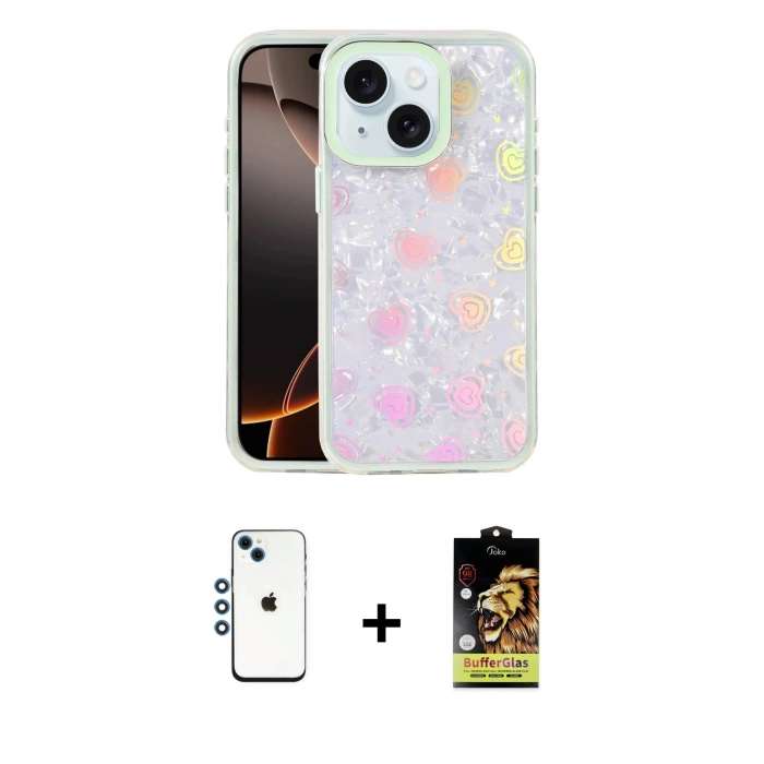 MARSİLYAN™- iPhone 14 Kılıf Odak Prime - Siyah Buffer Cam Ekran Koruyucu + Shine Kamera Lens - MI
