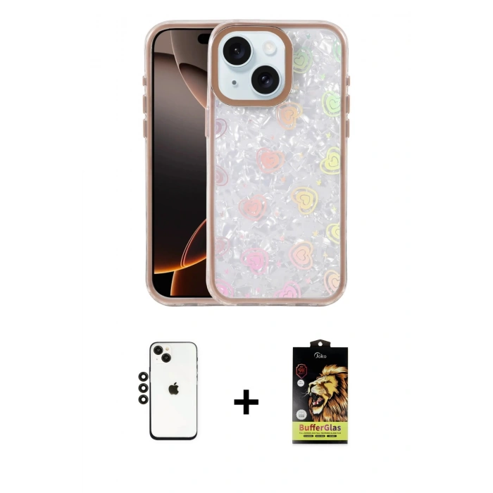 MARSİLYAN™- iPhone 14 Kılıf Odak Prime - Siyah Buffer Cam Ekran Koruyucu + Shine Kamera Lens - SH