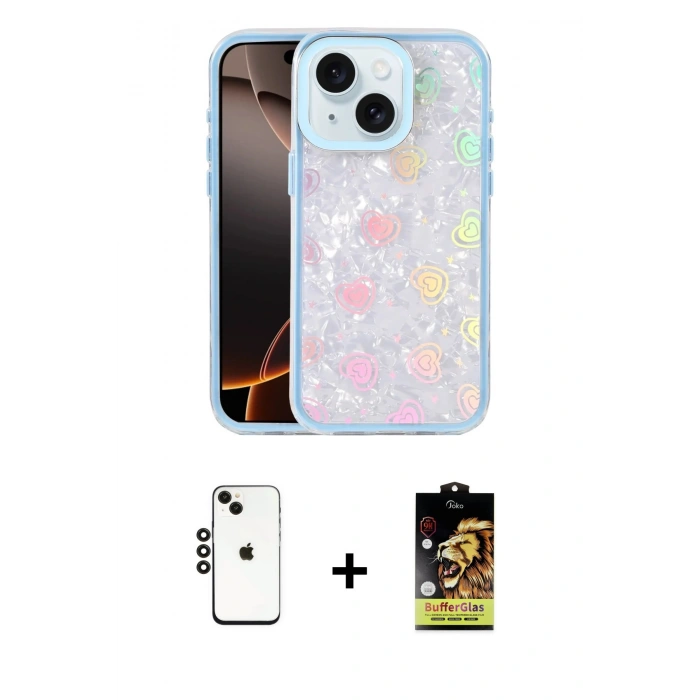 MARSİLYAN™- iPhone 14 Kılıf Odak Prime - Siyah Buffer Cam Ekran Koruyucu + Shine Kamera Lens - SH