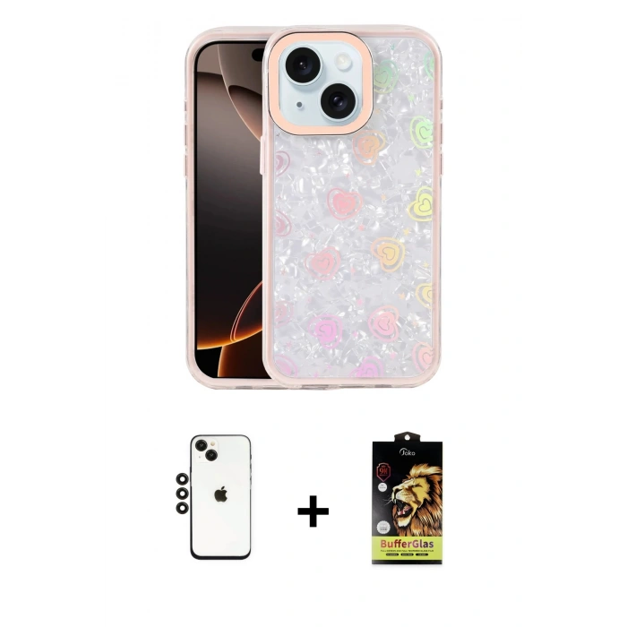 MARSİLYAN™- iPhone 14 Kılıf Odak Prime - Siyah Buffer Cam Ekran Koruyucu + Shine Kamera Lens - SH