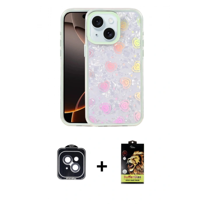 MARSİLYAN™- iPhone 14 Kılıf Odak Prime - Siyah Buffer Cam Ekran Koruyucu + Siyah PVD Metal Kamera Lens