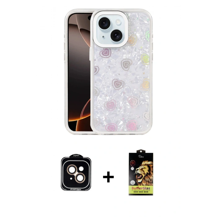 MARSİLYAN™- iPhone 14 Kılıf Odak Prime - Siyah Buffer Cam Ekran Koruyucu + PVD Metal Kamera Lens - TU