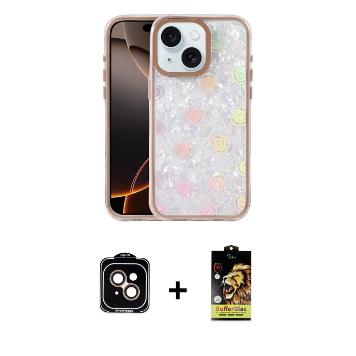 MARSİLYAN™- iPhone 14 Kılıf Odak Prime - Siyah Buffer Cam Ekran Koruyucu + PVD Metal Kamera Lens - TU