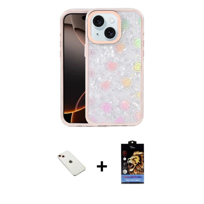 MARSİLYAN™- iPhone 14 Kılıf Odak Prime - Siyah Buffer Hayalet Cam Ekran Koruyucu + Diamond Kamera Lens - KI