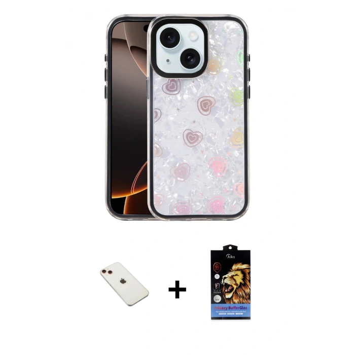 MARSİLYAN™- iPhone 14 Kılıf Odak Prime - Siyah Buffer Hayalet Cam Ekran Koruyucu + Diamond Kamera Lens - KI
