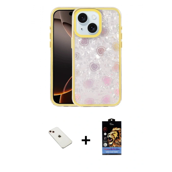 MARSİLYAN™- iPhone 14 Kılıf Odak Prime - Siyah Buffer Hayalet Cam Ekran Koruyucu + Diamond Kamera Lens - KI
