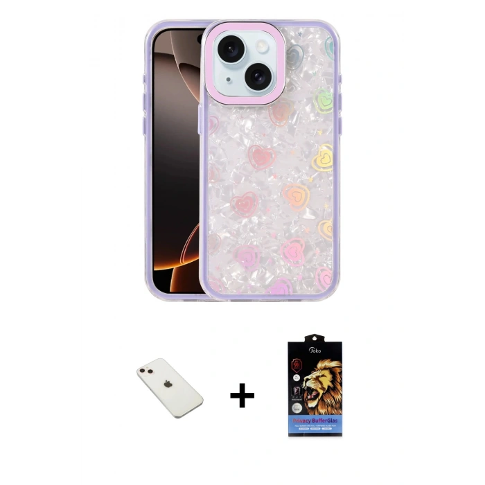 MARSİLYAN™- iPhone 14 Kılıf Odak Prime - Siyah Buffer Hayalet Cam Ekran Koruyucu + Diamond Kamera Lens - PE