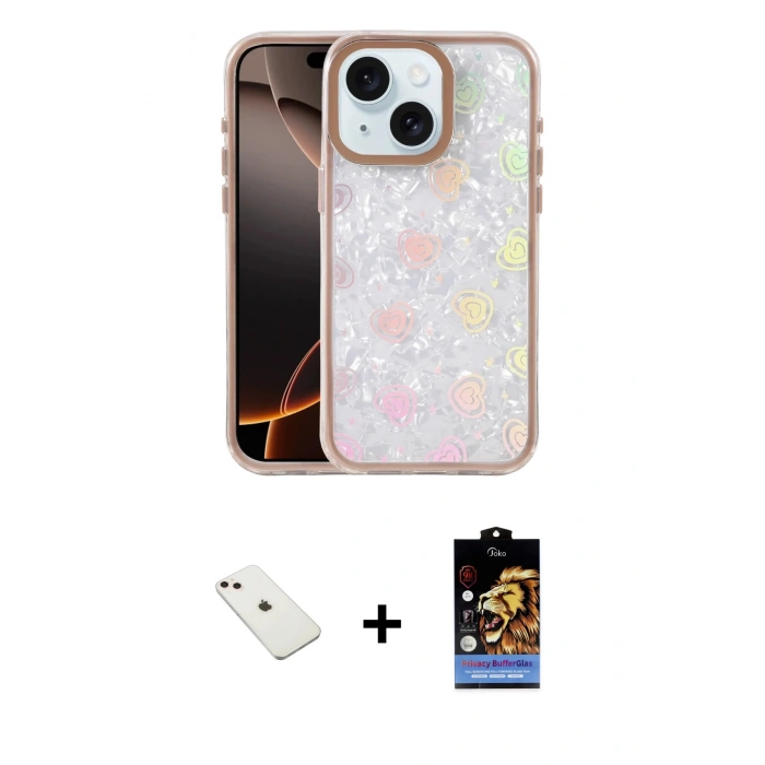 MARSİLYAN™- iPhone 14 Kılıf Odak Prime - Siyah Buffer Hayalet Cam Ekran Koruyucu + Diamond Kamera Lens - PE
