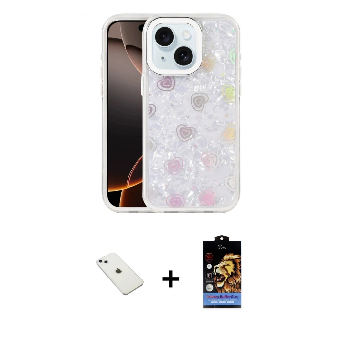 MARSİLYAN™- iPhone 14 Kılıf Odak Prime - Siyah Buffer Hayalet Cam Ekran Koruyucu + Diamond Kamera Lens - SABE