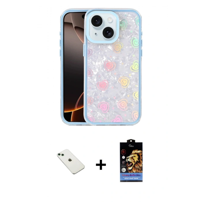 MARSİLYAN™- iPhone 14 Kılıf Odak Prime - Siyah Buffer Hayalet Cam Ekran Koruyucu + Diamond Kamera Lens - YL