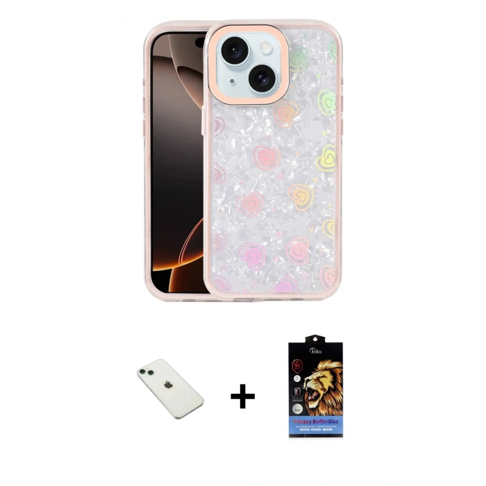 MARSİLYAN™- iPhone 14 Kılıf Odak Prime - Siyah Buffer Hayalet Cam Ekran Koruyucu + Diamond Kamera Lens - YL