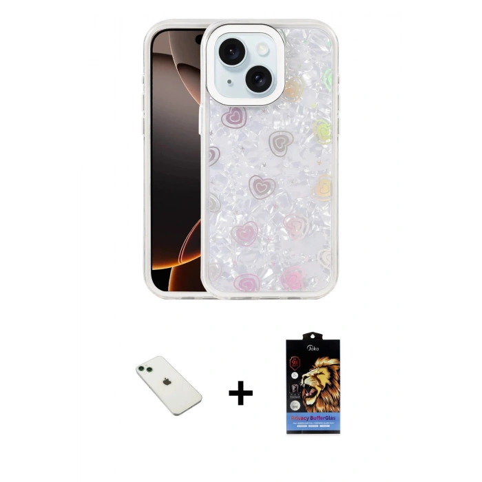 MARSİLYAN™- iPhone 14 Kılıf Odak Prime - Siyah Buffer Hayalet Cam Ekran Koruyucu + Diamond Kamera Lens - YL