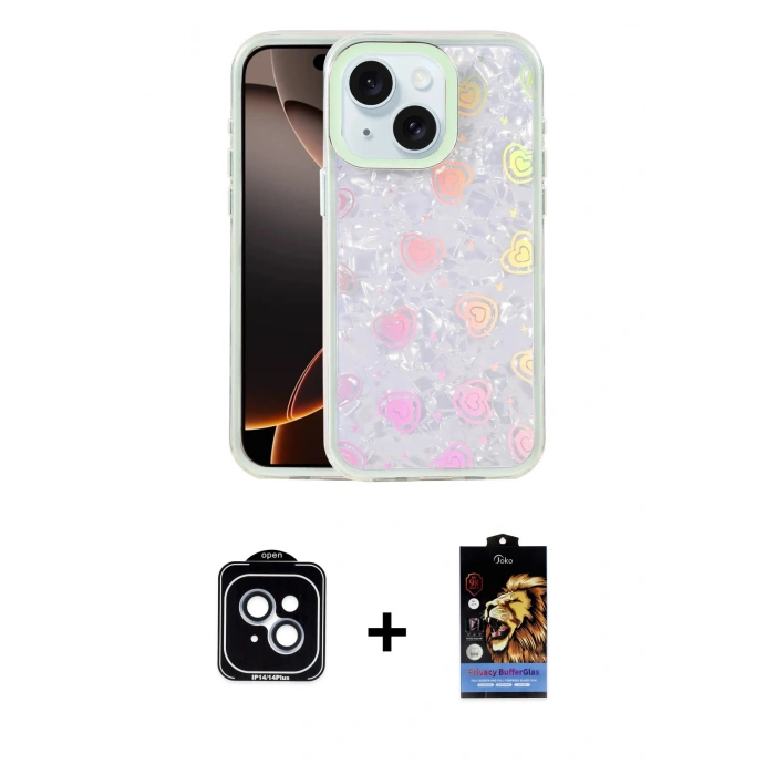 MARSİLYAN™- iPhone 14 Kılıf Odak Prime - Siyah Buffer Hayalet Cam Ekran Koruyucu + PVD Metal Kamera Lens - MI