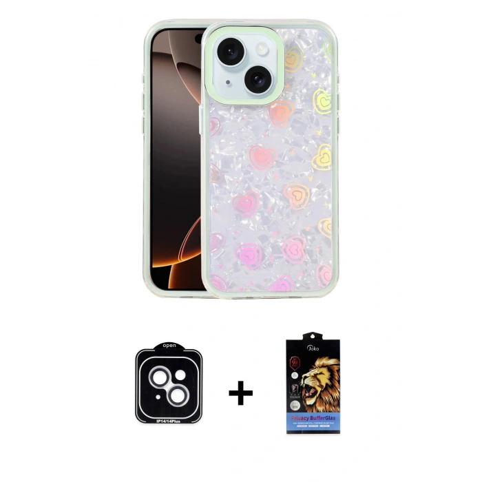 MARSİLYAN™- iPhone 14 Kılıf Odak Prime - Siyah Buffer Hayalet Cam Ekran Koruyucu + PVD Metal Kamera Lens - GS