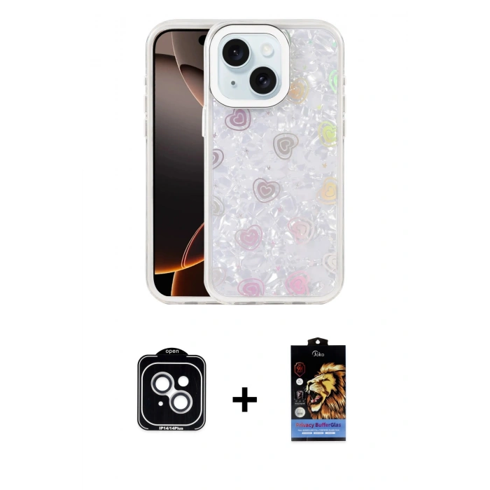 MARSİLYAN™- iPhone 14 Kılıf Odak Prime - Siyah Buffer Hayalet Cam Ekran Koruyucu + PVD Metal Kamera Lens - GS