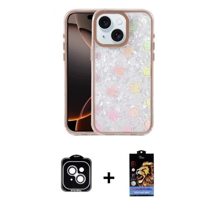 MARSİLYAN™- iPhone 14 Kılıf Odak Prime - Siyah Buffer Hayalet Cam Ekran Koruyucu + PVD Metal Kamera Lens - GS