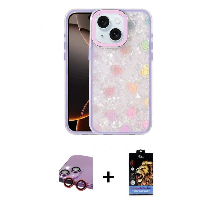 MARSİLYAN™- iPhone 14 Kılıf Odak Prime - Siyah Buffer Hayalet Cam Ekran Koruyucu + Raze Metal Kamera Lens - KI