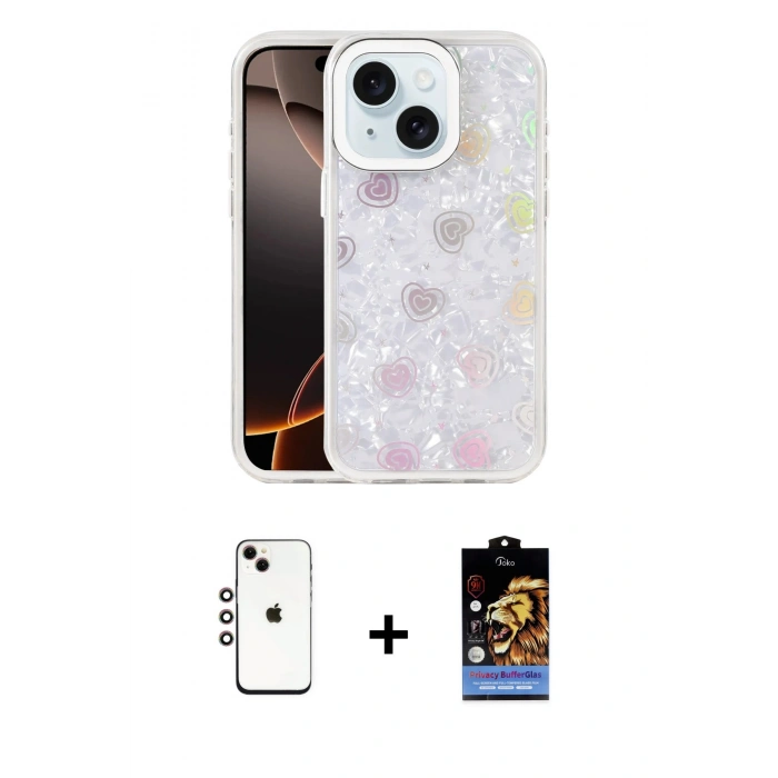 MARSİLYAN™- iPhone 14 Kılıf Odak Prime - Siyah Buffer Hayalet Cam Ekran Koruyucu + Shine Kamera Lens - GI