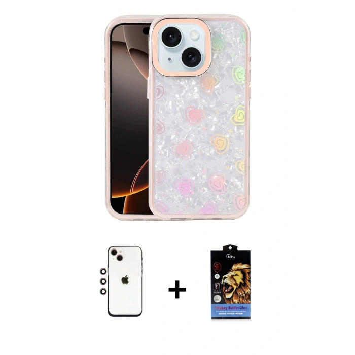 MARSİLYAN™- iPhone 14 Kılıf Odak Prime - Siyah Buffer Hayalet Cam Ekran Koruyucu + Shine Kamera Lens - GI