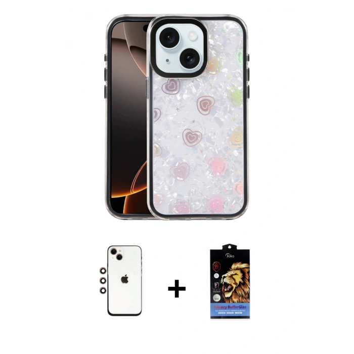 MARSİLYAN™- iPhone 14 Kılıf Odak Prime - Siyah Buffer Hayalet Cam Ekran Koruyucu + Shine Kamera Lens - GI
