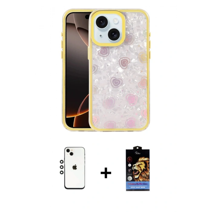 MARSİLYAN™- iPhone 14 Kılıf Odak Prime - Siyah Buffer Hayalet Cam Ekran Koruyucu + Shine Kamera Lens - GS
