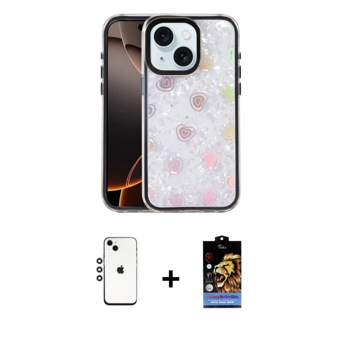 MARSİLYAN™- iPhone 14 Kılıf Odak Prime - Siyah Buffer Hayalet Cam Ekran Koruyucu + Shine Kamera Lens - GS