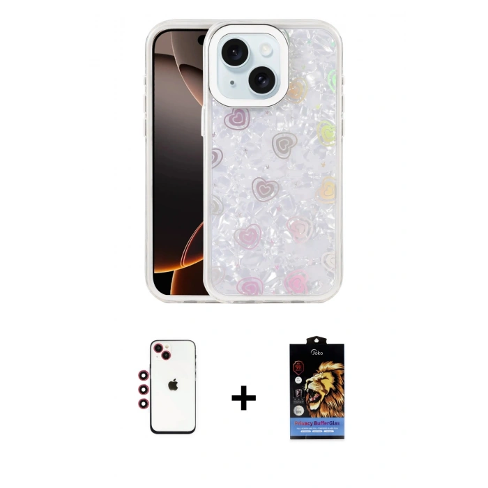 MARSİLYAN™- iPhone 14 Kılıf Odak Prime - Siyah Buffer Hayalet Cam Ekran Koruyucu + Shine Kamera Lens - KI