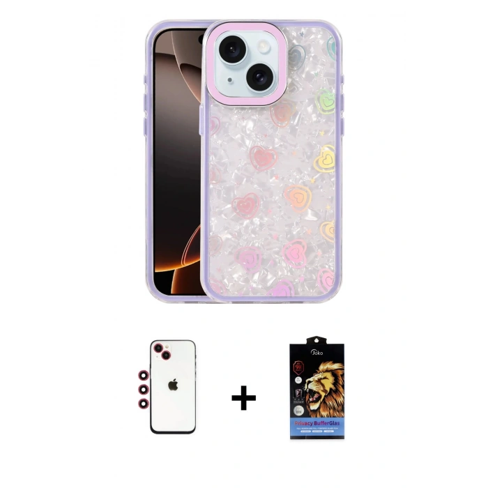 MARSİLYAN™- iPhone 14 Kılıf Odak Prime - Siyah Buffer Hayalet Cam Ekran Koruyucu + Shine Kamera Lens - KI