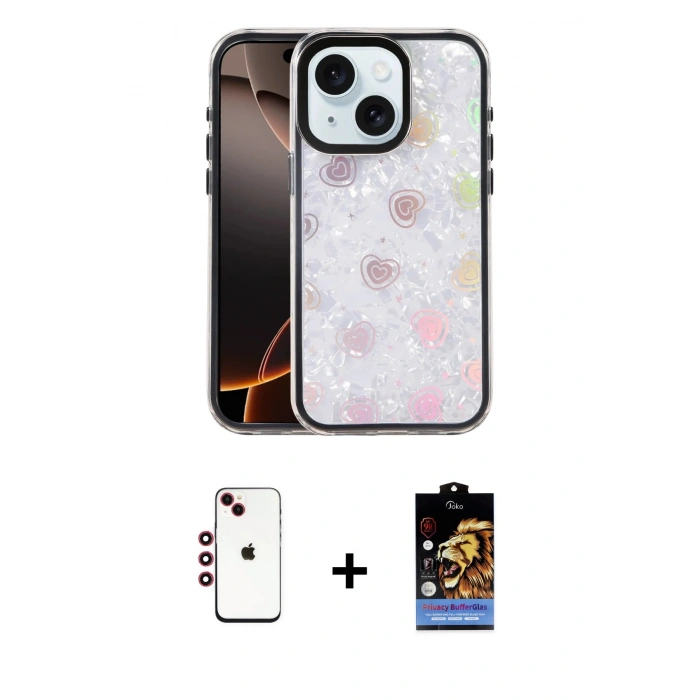 MARSİLYAN™- iPhone 14 Kılıf Odak Prime - Siyah Buffer Hayalet Cam Ekran Koruyucu + Shine Kamera Lens - KI