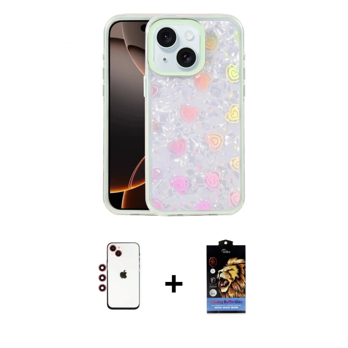 MARSİLYAN™- iPhone 14 Kılıf Odak Prime - Siyah Buffer Hayalet Cam Ekran Koruyucu + Shine Kamera Lens - KI