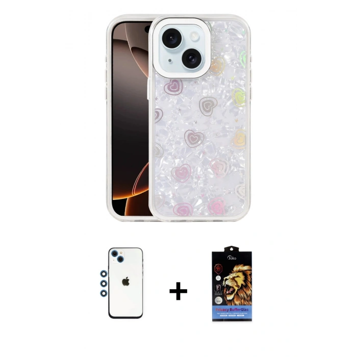 MARSİLYAN™- iPhone 14 Kılıf Odak Prime - Siyah Buffer Hayalet Cam Ekran Koruyucu + Shine Kamera Lens - MI