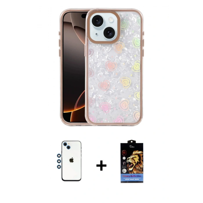 MARSİLYAN™- iPhone 14 Kılıf Odak Prime - Siyah Buffer Hayalet Cam Ekran Koruyucu + Shine Kamera Lens - MI