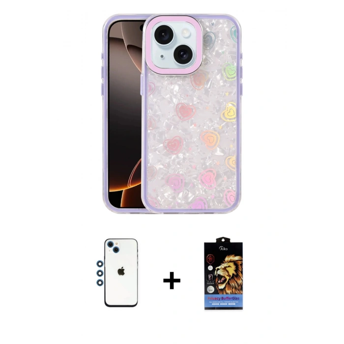 MARSİLYAN™- iPhone 14 Kılıf Odak Prime - Siyah Buffer Hayalet Cam Ekran Koruyucu + Shine Kamera Lens - MI