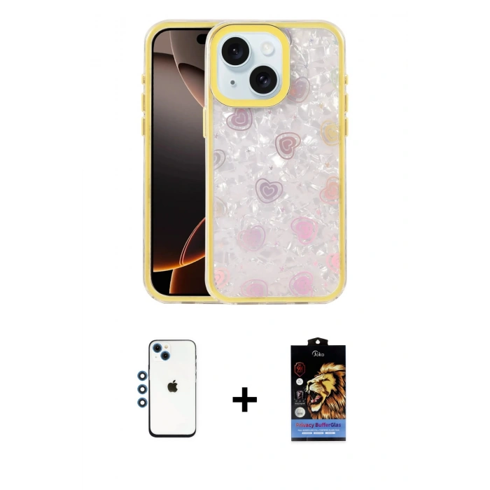 MARSİLYAN™- iPhone 14 Kılıf Odak Prime - Siyah Buffer Hayalet Cam Ekran Koruyucu + Shine Kamera Lens - MI