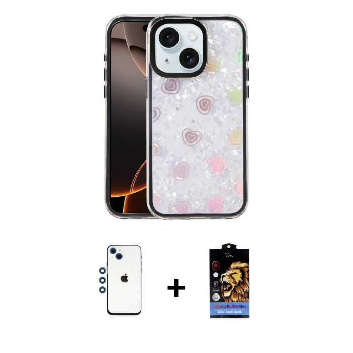 MARSİLYAN™- iPhone 14 Kılıf Odak Prime - Siyah Buffer Hayalet Cam Ekran Koruyucu + Shine Kamera Lens - MI