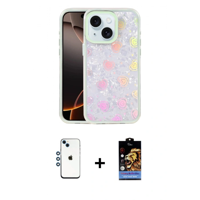 MARSİLYAN™- iPhone 14 Kılıf Odak Prime - Siyah Buffer Hayalet Cam Ekran Koruyucu + Shine Kamera Lens - MI